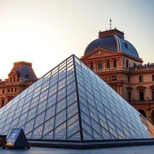 Exterior of the Louvre Museum with the glass pyramid