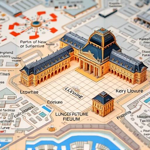 Section of a Louvre museum map highlighting key areas